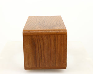 Left side view of a used Ruark MRX Wireless Speaker in a walnut finish