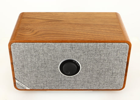Top of a used Ruark MRX Wireless Speaker in a walnut finish