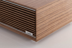 Front right corner view of a used Ruark R410 Integrated Music System in Fused Walnut