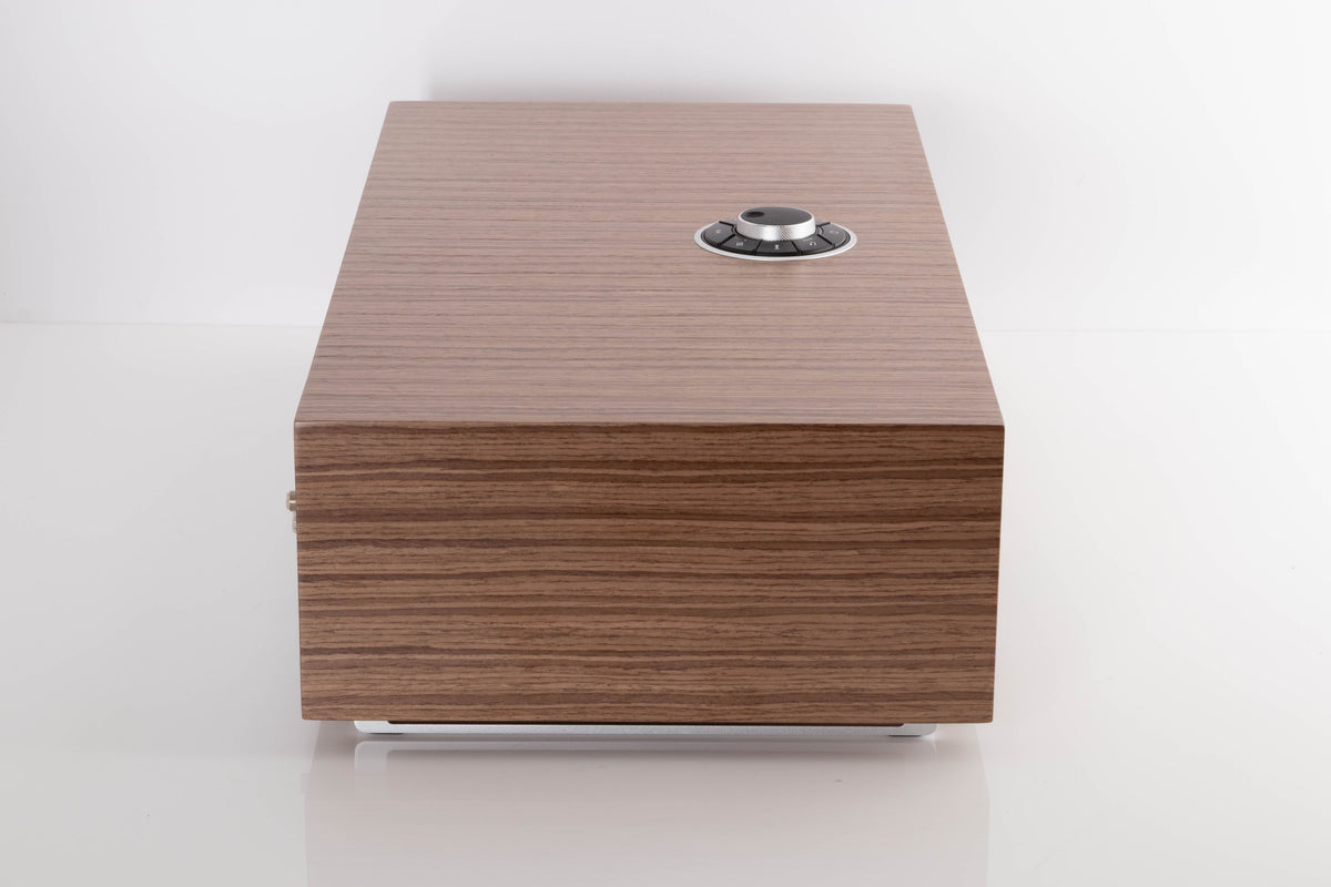 Side view of a used Ruark R410 Integrated Music System in Fused Walnut