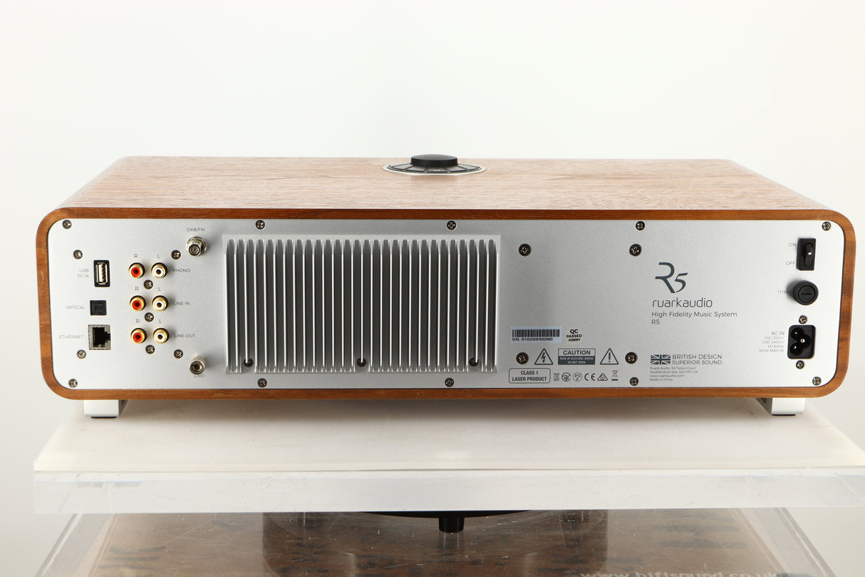 Rear view of a used Ruark R5 Music System in Walnut finish