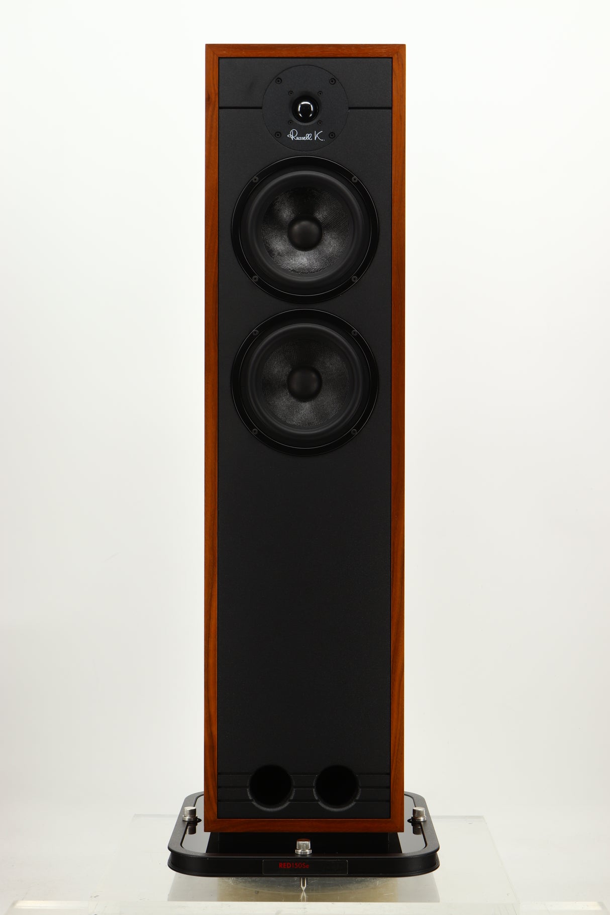 Front view of a used Russell K Red 150SE Floorstanding Speaker in Walnut finish