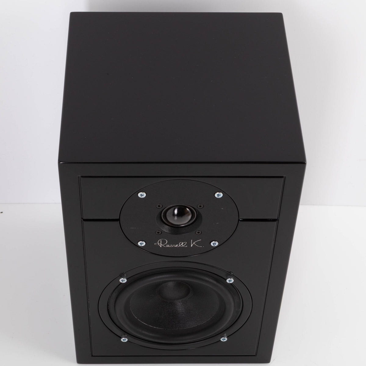 Top of a used Russell K RED50 Standmount Speaker in a Piano Black finish