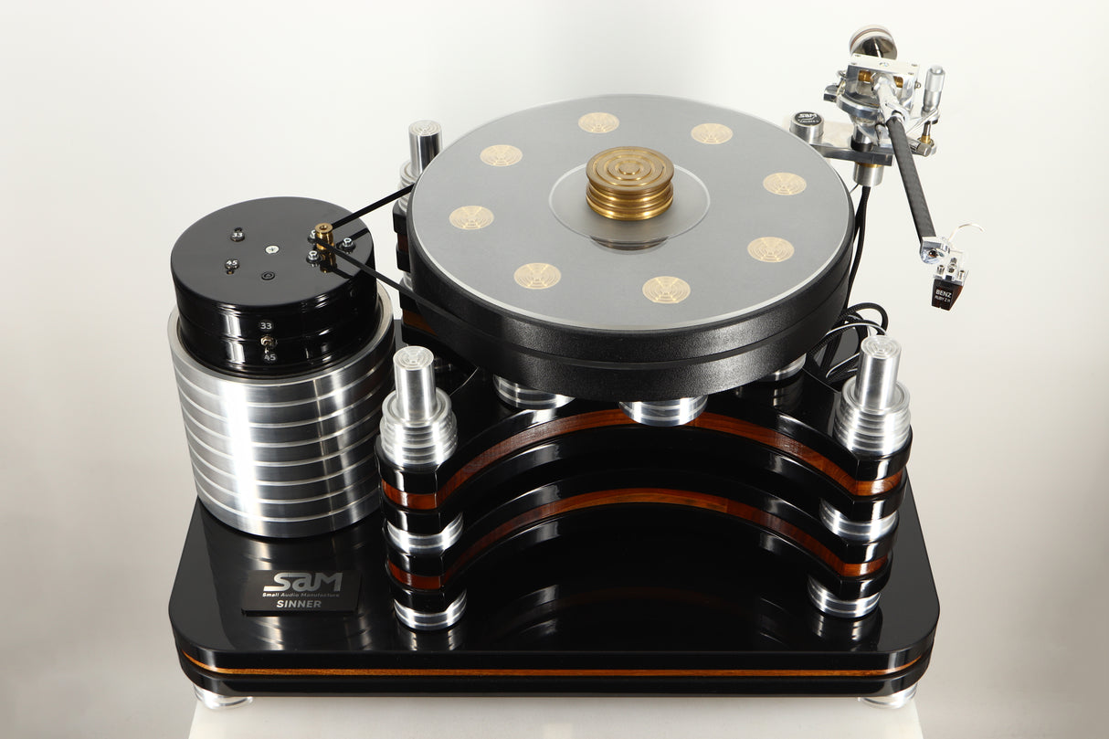Top view of a used S.A.M. Sinner Turntable with Audiomods Series 6 Micrometer Tonearm, and Benz Ruby Z H Cartridge 