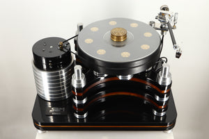 Top view of a used S.A.M. Sinner Turntable with Audiomods Series 6 Micrometer Tonearm, and Benz Ruby Z H Cartridge 