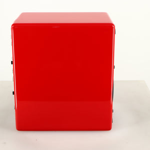 Left side view of a used Scansonic S5 BT Active Bluetooth Standmount Speakers in a red finish
