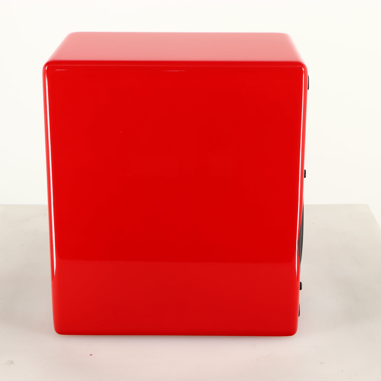 Left side view of a used Scansonic S5 BT Active Bluetooth Standmount Speakers in a red finish