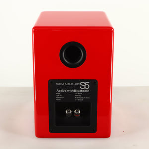 Rear view of a used Scansonic S5 BT Active Bluetooth Standmount Speakers in a red finish