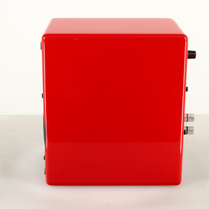Right side view of a used Scansonic S5 BT Active Bluetooth Standmount Speakers in a red finish