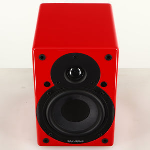 Top of a used Scansonic S5 BT Active Bluetooth Standmount Speakers in a red finish
