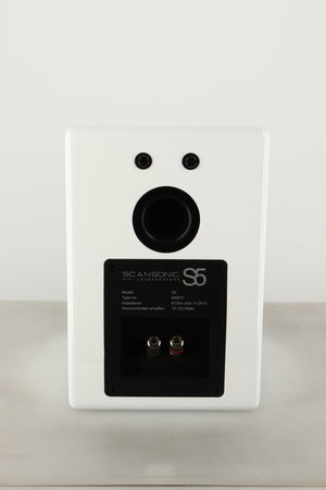 Rear view of an Ex Display Scansonic S5 Standmount Speakers in White finish