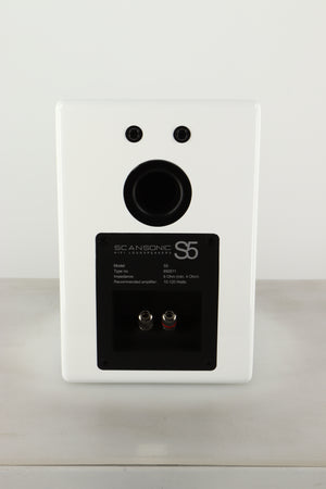 Rear view of an Ex Display Scansonic S5 Standmount Speakers in White finish
