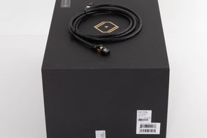 Box for a used Silent Angel Rhein Z1 Plus Streamer in a Black finish showing Ethernet Cable