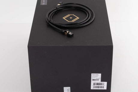 Box for a used Silent Angel Rhein Z1 Plus Streamer in a Black finish showing Ethernet Cable