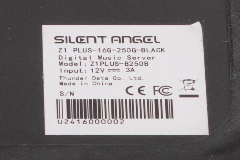 Close up of a used Silent Angel Rhein Z1 Plus Streamer in a Black finish showing serial number