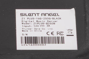 Close up of a used Silent Angel Rhein Z1 Plus Streamer in a Black finish showing serial number