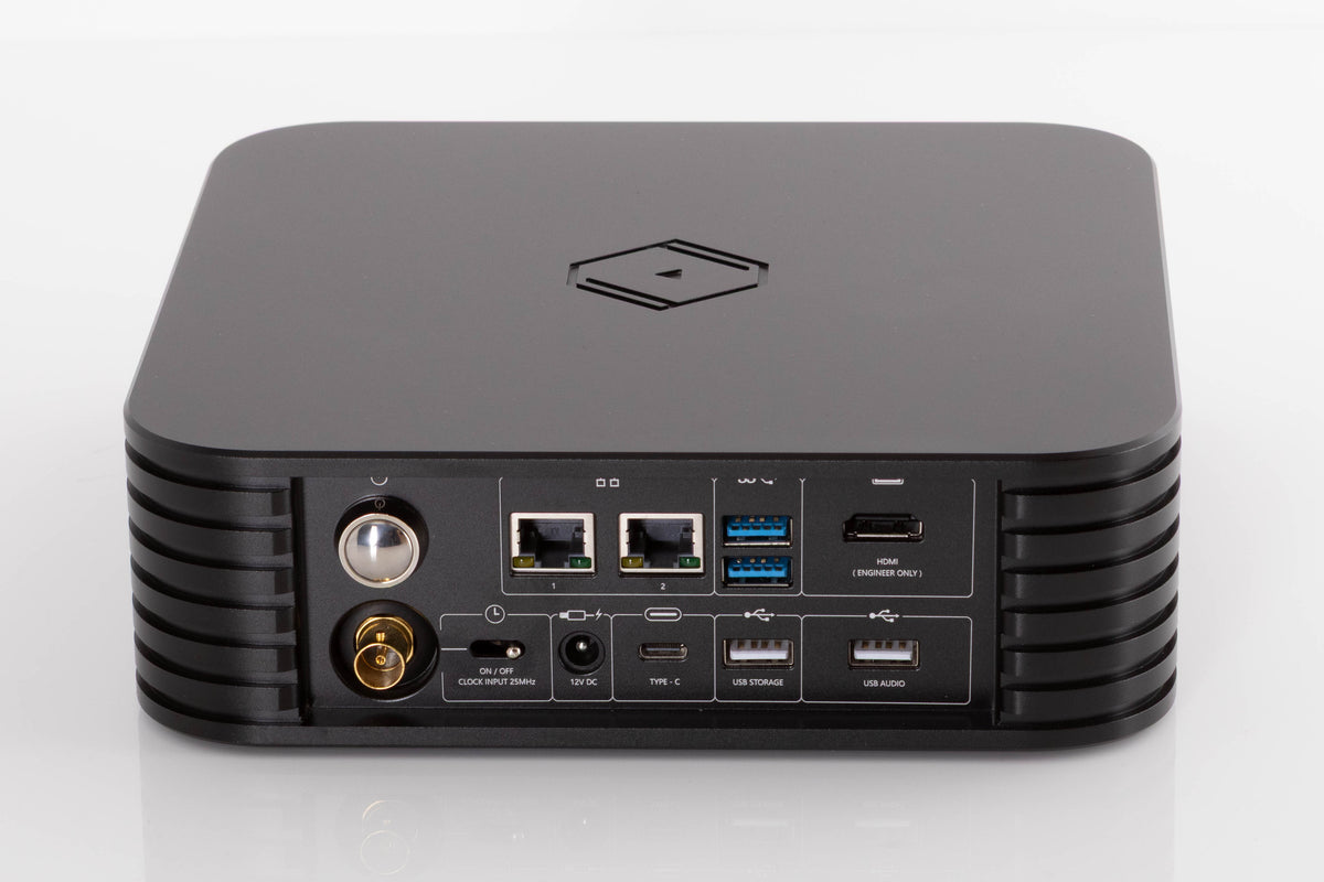 Rear view of a used Silent Angel Rhein Z1 Plus Streamer in a Black finish showing USB Inputs, Power Input, Network Inputs and HDMI Input