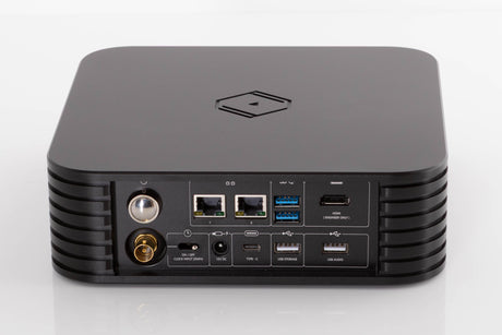 Rear view of a used Silent Angel Rhein Z1 Plus Streamer in a Black finish showing USB Inputs, Power Input, Network Inputs and HDMI Input