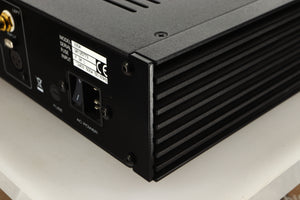Rear right corner view of a used Sim Audio Moon 330A Power Amplifier in Black finish