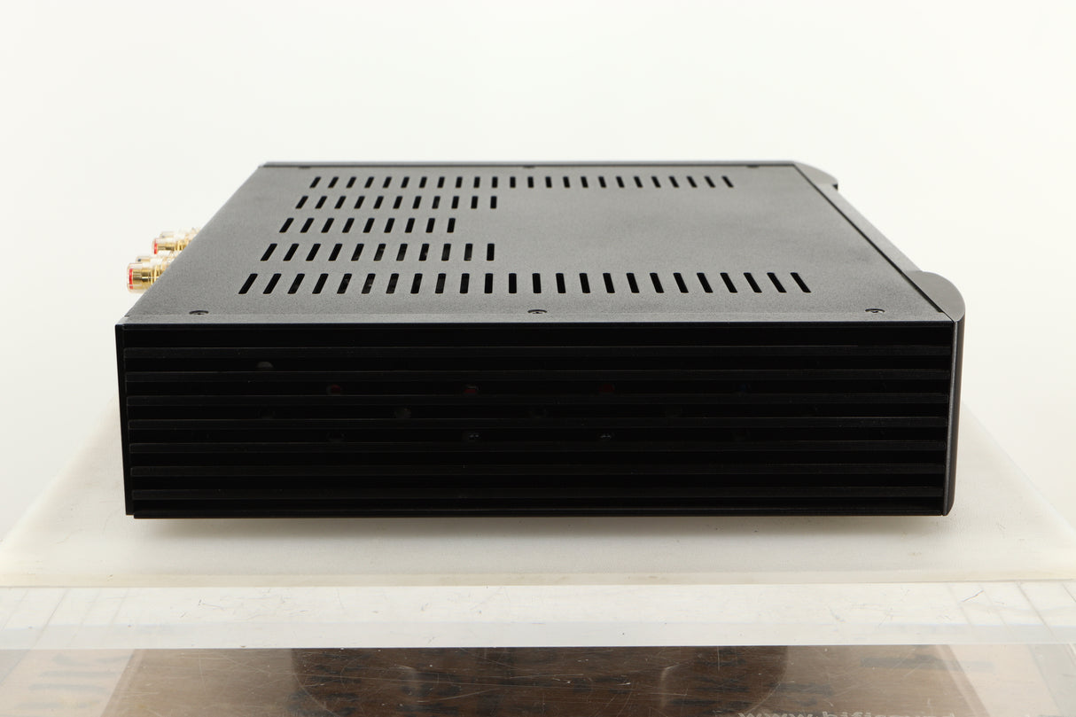 Side view of a used Sim Audio Moon 330A Power Amplifier in Black finish