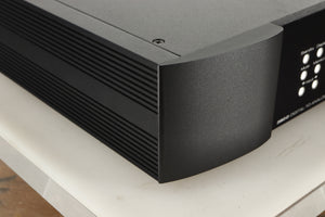 Front left corner view of a used Sim Audio Moon NEO 380D Mind 2 Streamer/DAC in Black finish