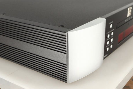 Front left corner of a used Simaudio Moon 260D CD Player in a black / silver finish