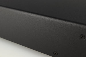 Close up of a used Simaudio Moon 310LP Phono Pre Amplifier in a black finish showing light scratch on right side