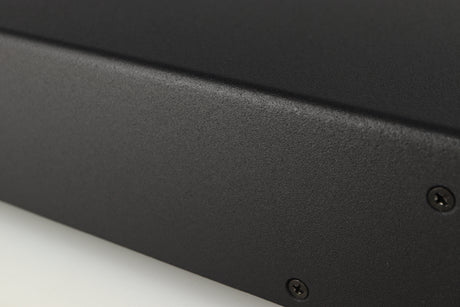 Close up of a used Simaudio Moon 310LP Phono Pre Amplifier in a black finish showing light scratch on right side