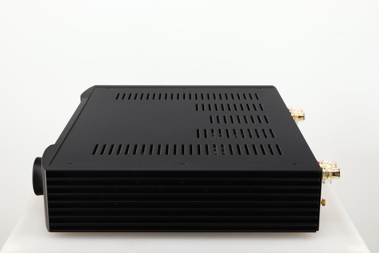 Right side view of a used Simaudio Moon 340i D3PX Integrated Amplifier in a black finish