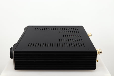 Right side view of a used Simaudio Moon 340i D3PX Integrated Amplifier in a black finish