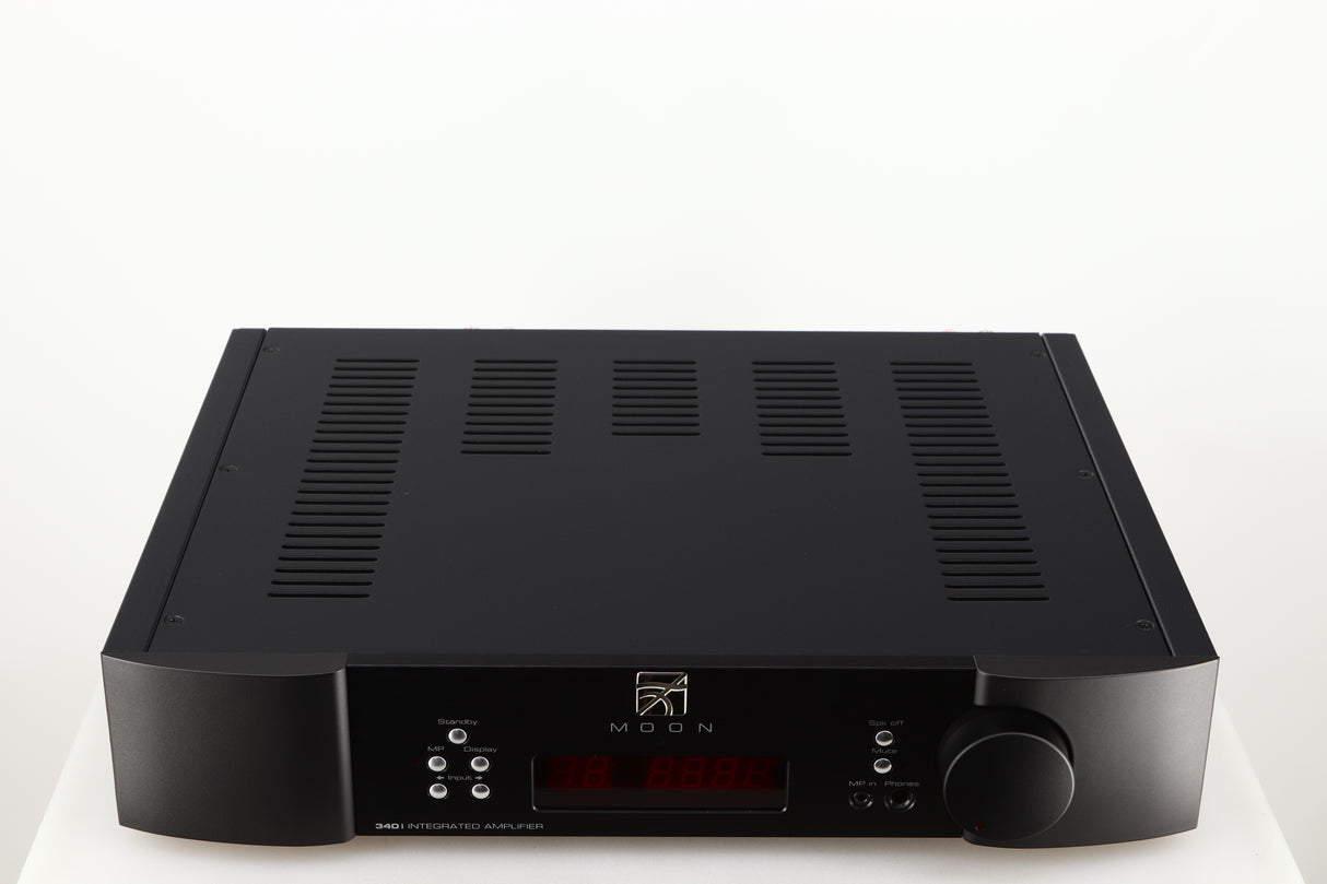 Top of a used Simaudio Moon 340i D3PX Integrated Amplifier in a black finish