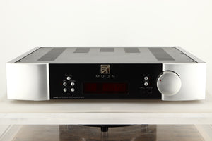 Front view of a used SimAudio Moon 340i X Integrated Amplifier in Black/Silver finish
