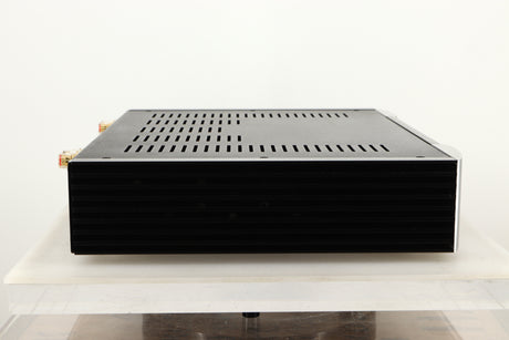 Side view of a used SimAudio Moon 340i X Integrated Amplifier in Black/Silver finish