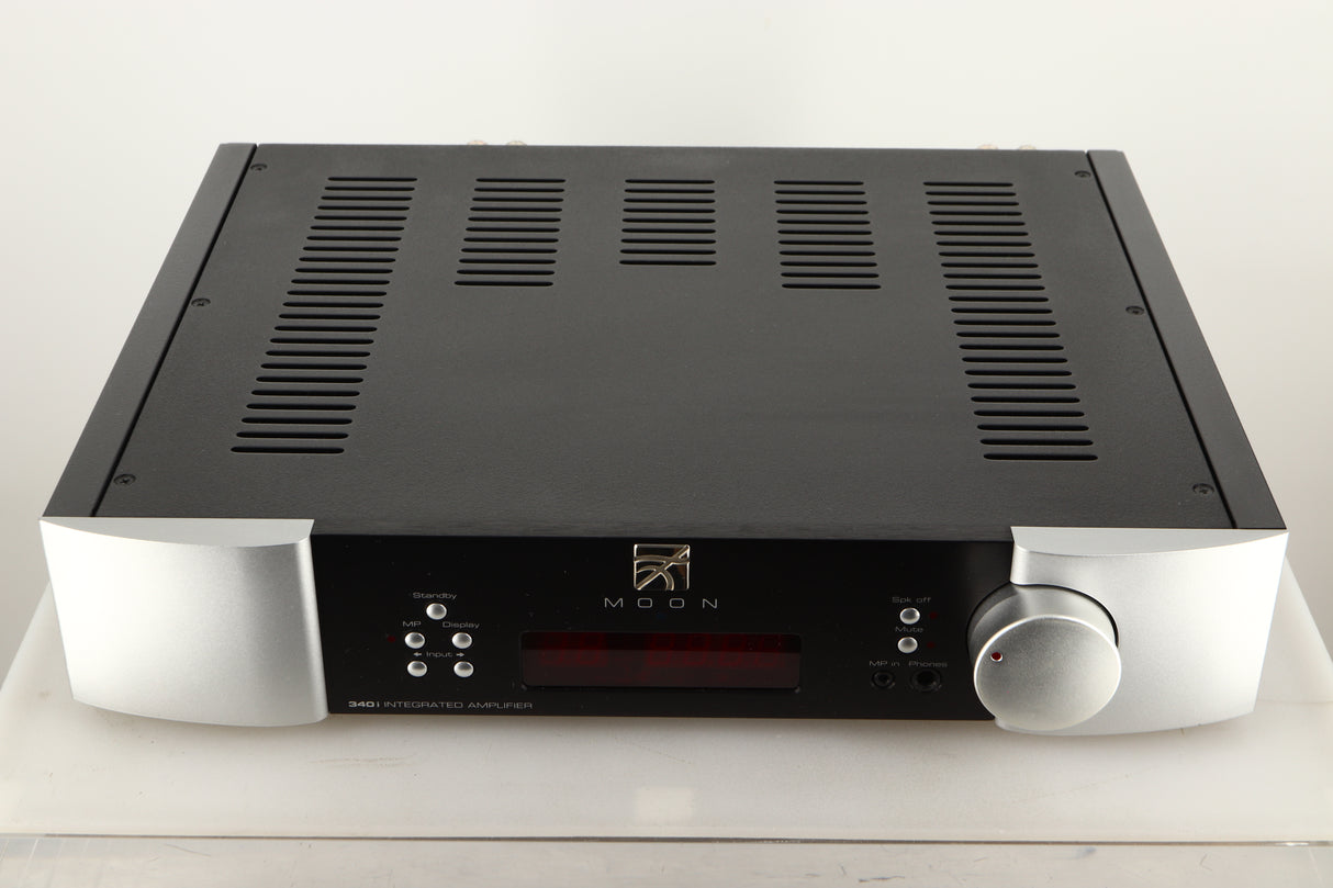 Top view of a used SimAudio Moon 340i X Integrated Amplifier in Black/Silver finish