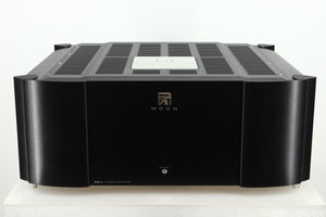 Front view of a used Simaudio Moon 860A V2 Power Amplifier in black finish 