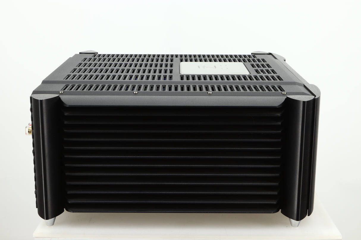 Side view of a used Simaudio Moon 860A V2 Power Amplifier in black finish 