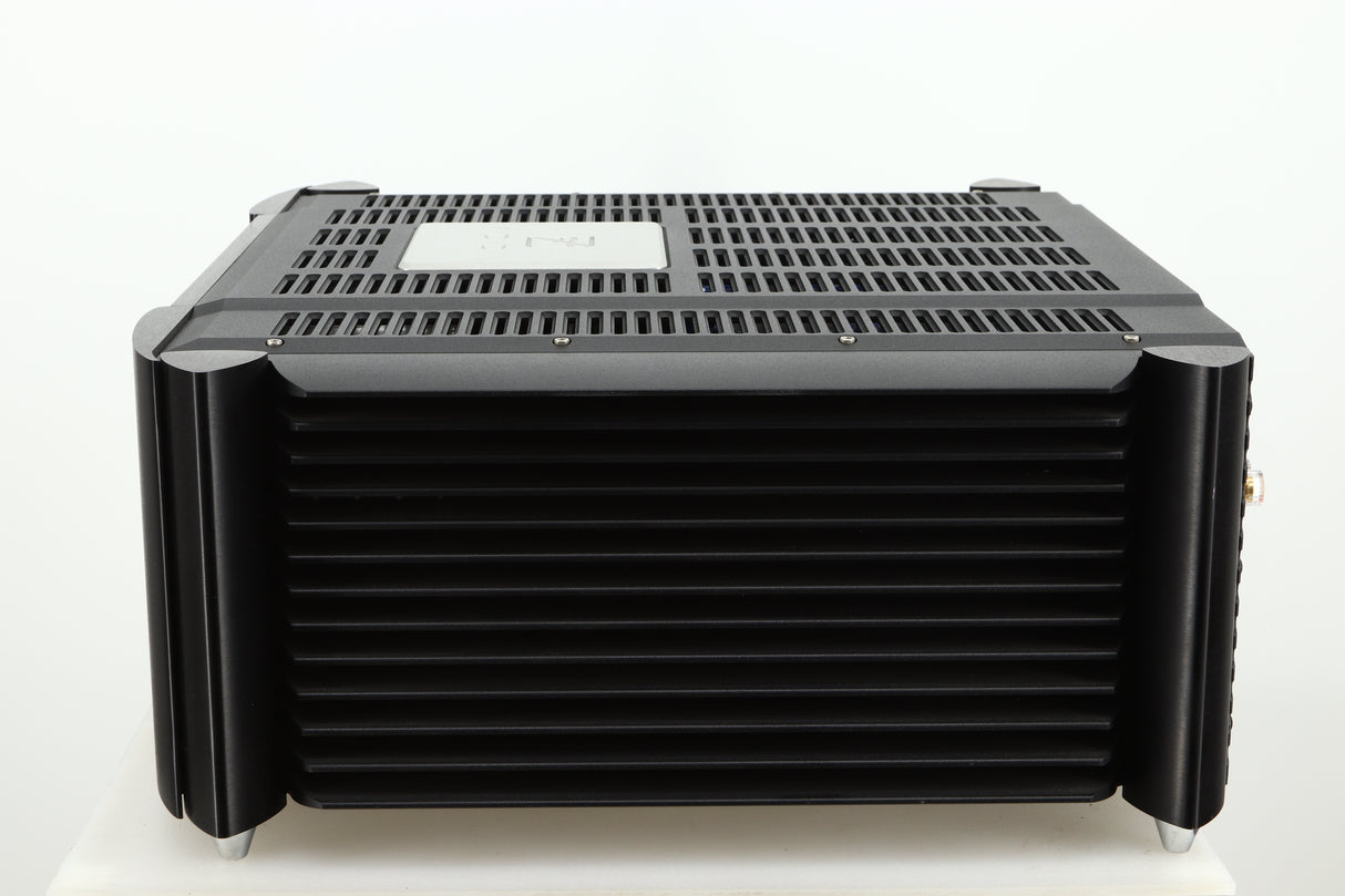 Side view of a used Simaudio Moon 860A V2 Power Amplifier in black finish 