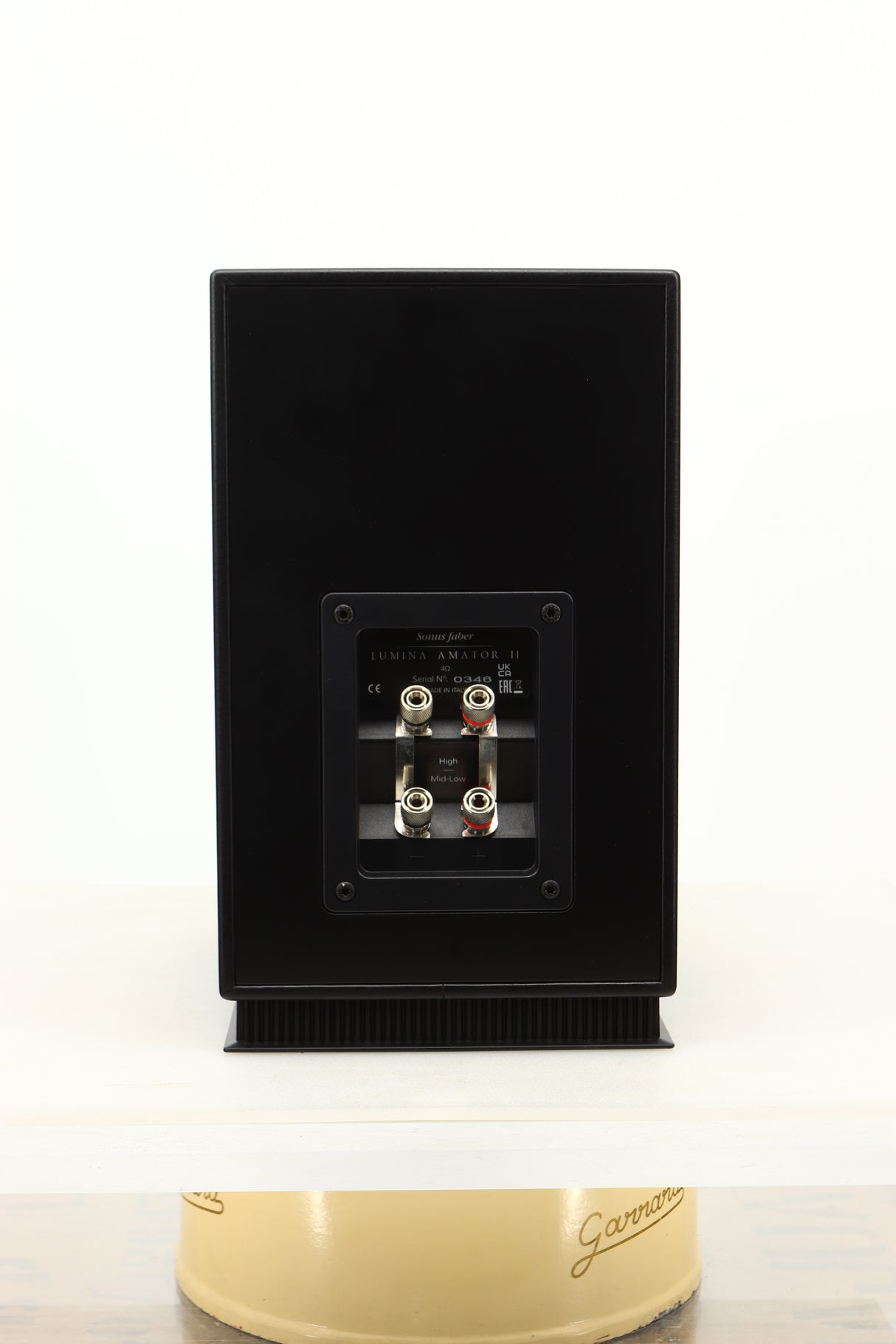 Rear view of a used Sonus Faber Lumina II Amator Standmount Speaker in Venge finish