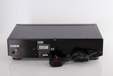 Rear view of a used Sony CDP-XE330 CD Player in a Black finish showing Phono and Optical Outputs