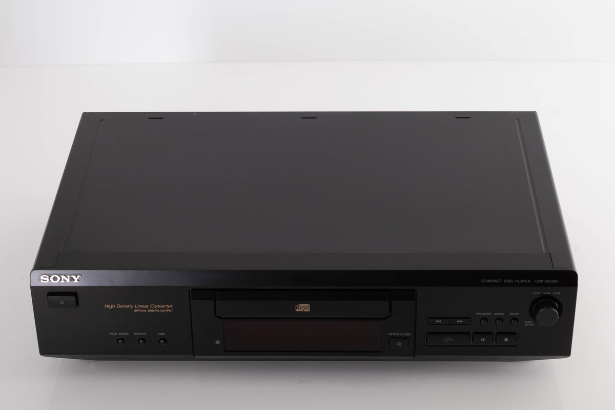 Top of a used Sony CDP-XE330 CD Player in a Black finish