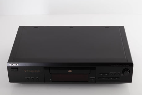Top of a used Sony CDP-XE330 CD Player in a Black finish