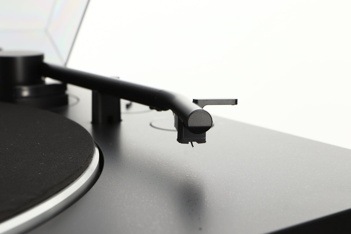 Close up of a used Sony PS-X301BT/C Turntable in a black finish showing stylus