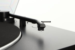 Close up of a used Sony PS-X301BT/C Turntable in a black finish showing stylus