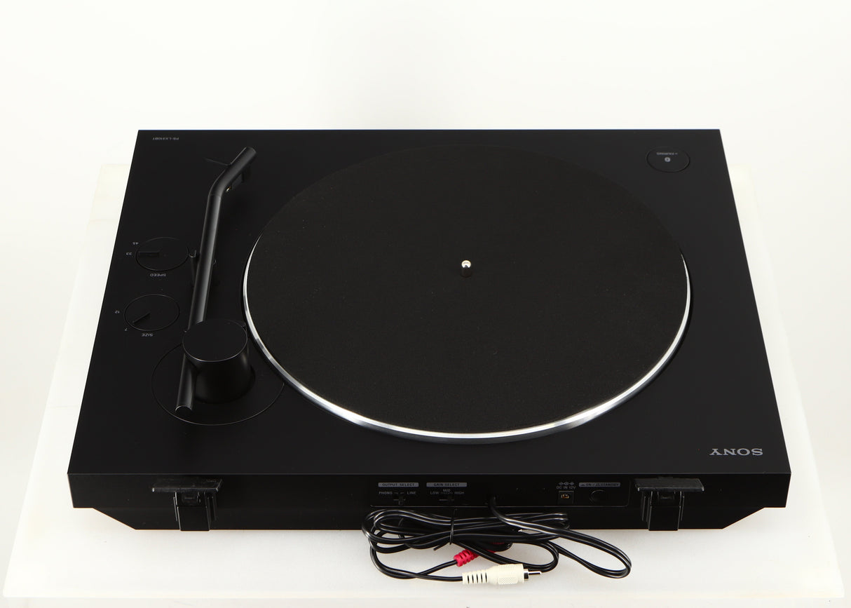 Rear view of a used Sony PS-X301BT/C Turntable in a black finish