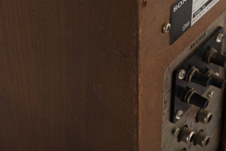 Close up of a used Sony ST-80F Tuner showing scratching on right side