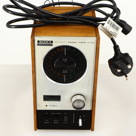 Top of a used Sony ST-88 Tuner in an oak finish showing Mains Cable