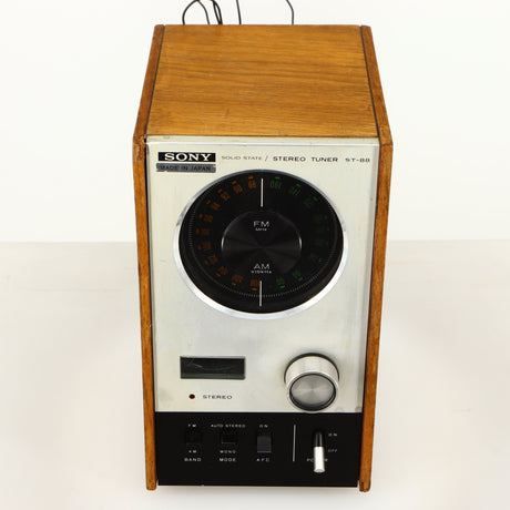 Top of a used Sony ST-88 Tuner in an oak finish