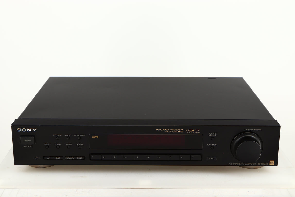 Front view of a used Sony ST-S570ES FM/AM Tuner in a black finish