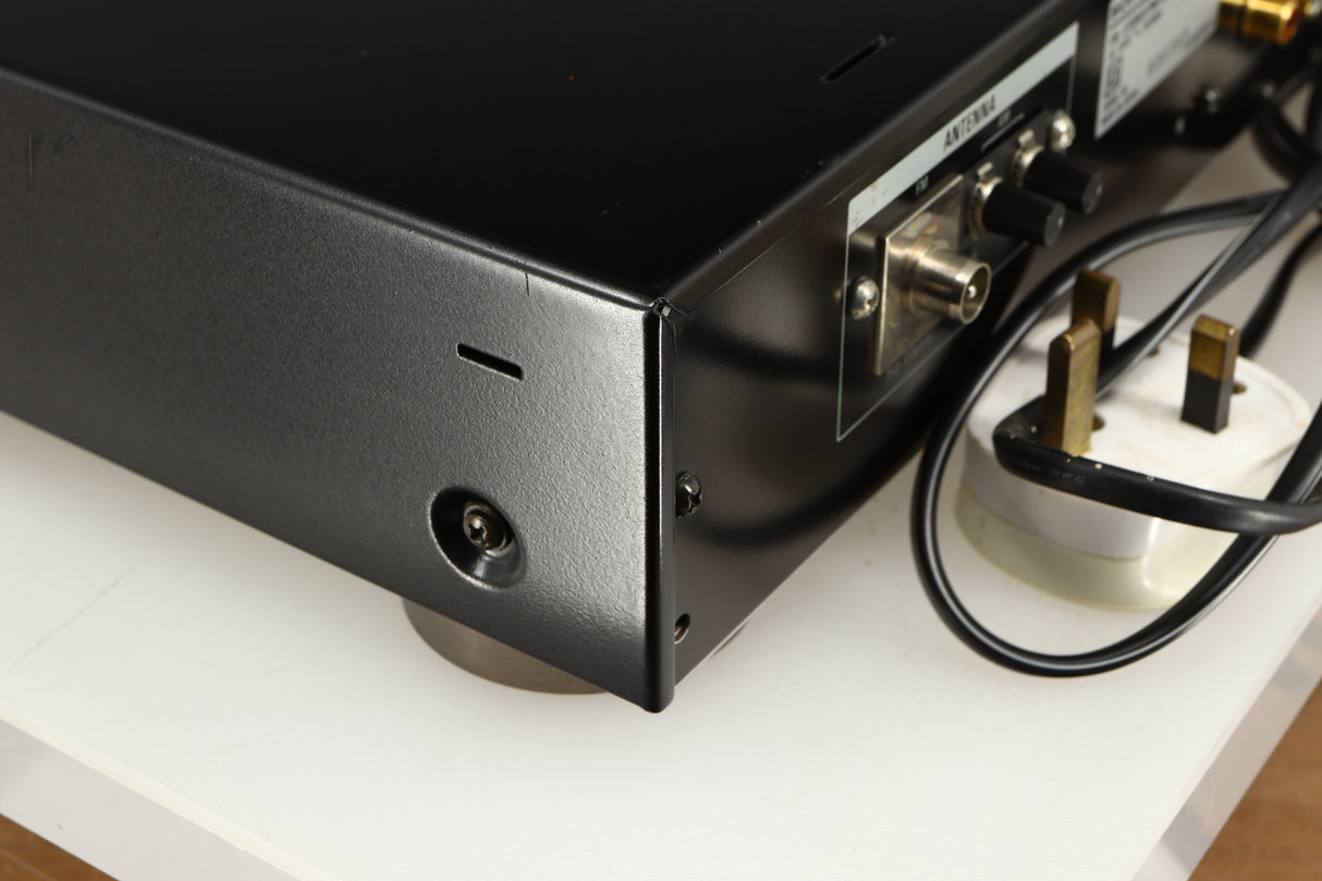 Rear right corner of a used Sony ST-S570ES FM/AM Tuner in a black finish