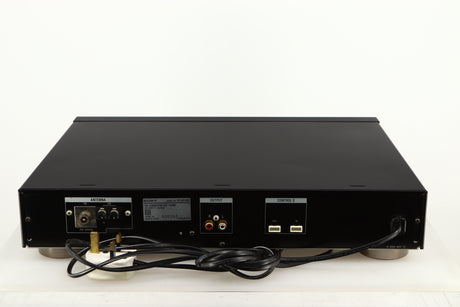 Rear view of a used Sony ST-S570ES FM/AM Tuner in a black finish showing Phono Outputs
